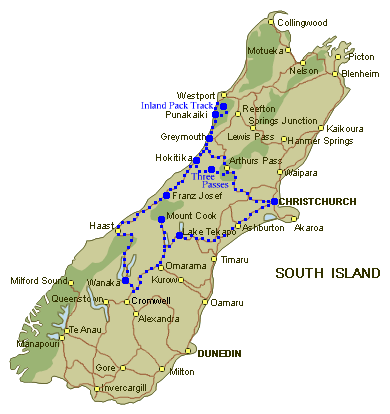 map of South Island New Zealand