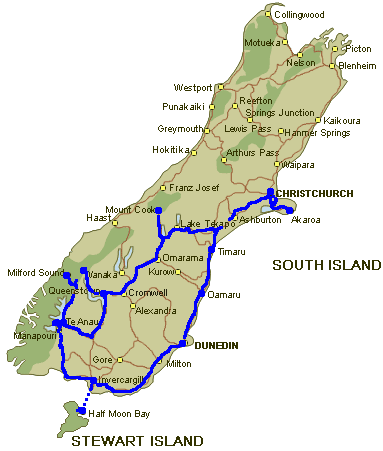 map of South Island New Zealand